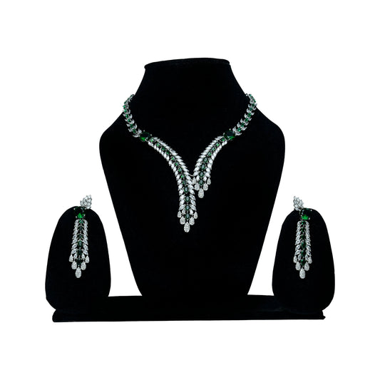 Green Emerald American Diamond Necklace Set