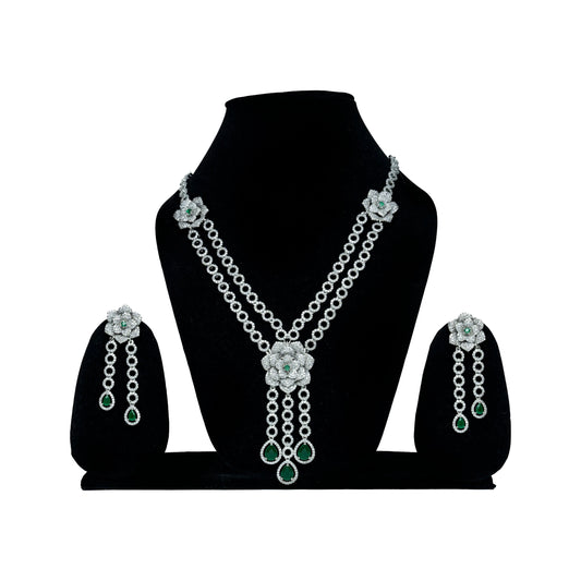 AD Necklace with Green Drop Stones Set