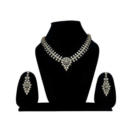 White Stone Floral American Diamond Necklace Set