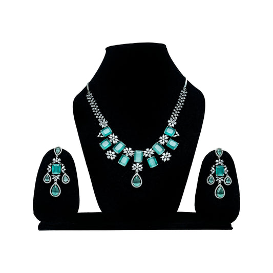 Green & White Cubic Zirconia jewellery Necklace Set