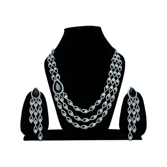 Black AD Necklace Set with Teardrop Earrings