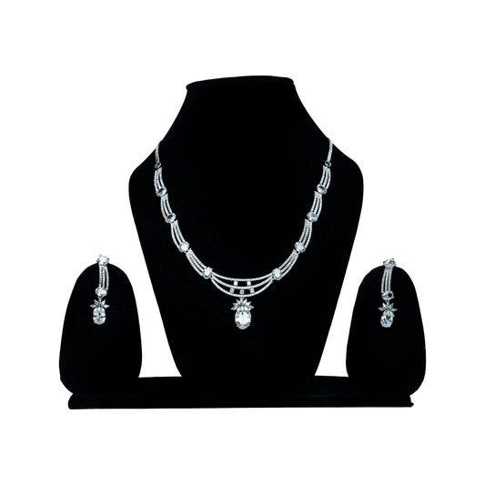 Silver-Plated Cubic Zirconia Stylish Necklace Set