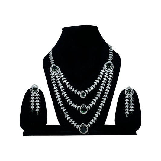 Triple Layer Green Stone AD Necklace