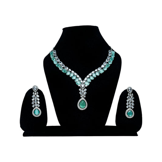 Dazzling V-Shape Green American Diamond Necklace