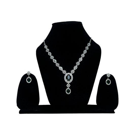 Silver Green Stone Necklace Set