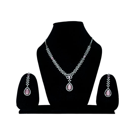 Pink Drop Stones and Earrings AD Necklace Set