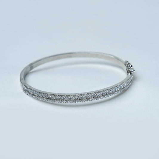 Silver-Toned AD Pavé Bangle Diamond Bracelet