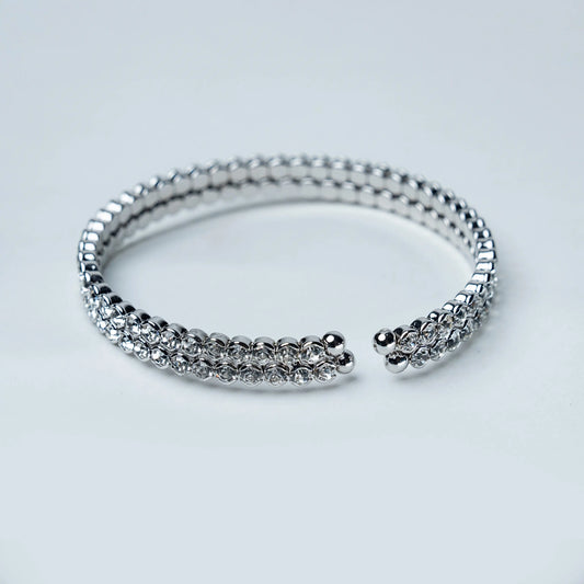 Double Row Design Silver Cuff Bracelet