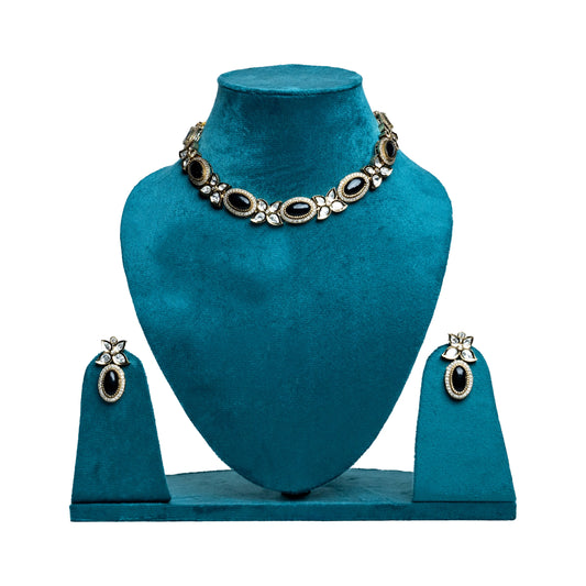 Black Oval Kundan Choker Necklace Set
