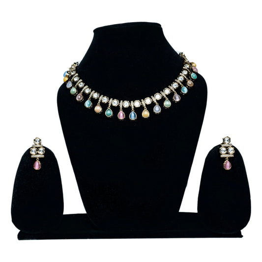 Multicolor Drop Necklace Set with Earrings