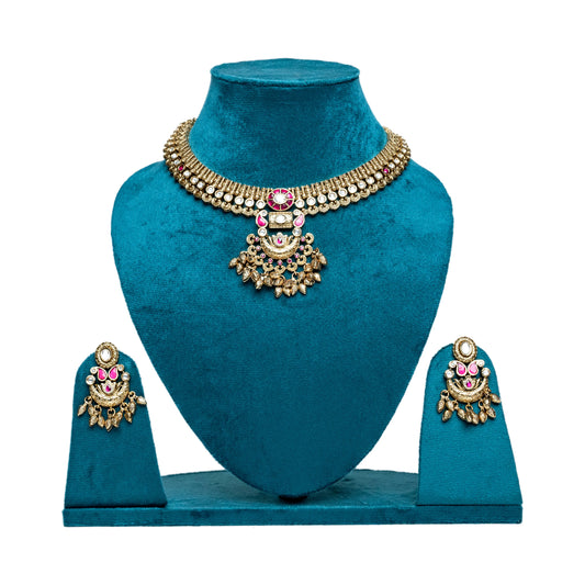 Royal Pink & Green Kundan Choker Necklace Set