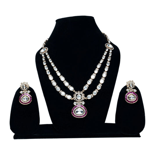 Ruby Red Bridal Necklace Set with Earrings