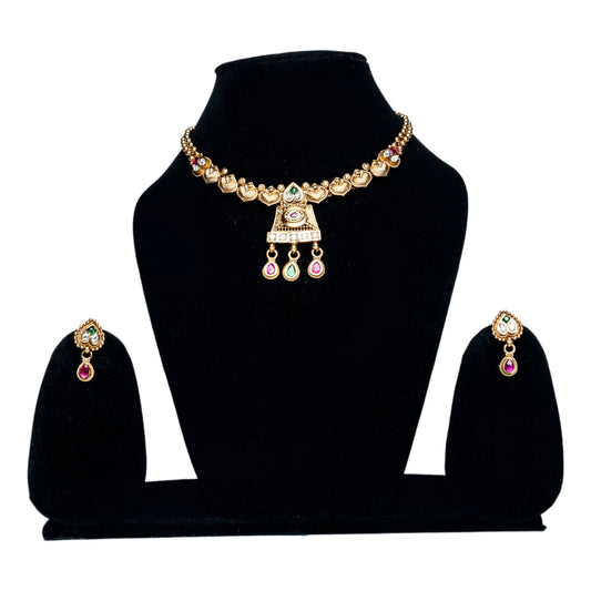 Gold Necklace with Multicolor Stone Bridal Jewellery Set