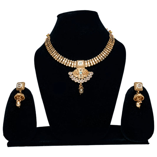 Green Drop Pearl Rajwada Necklace Set
