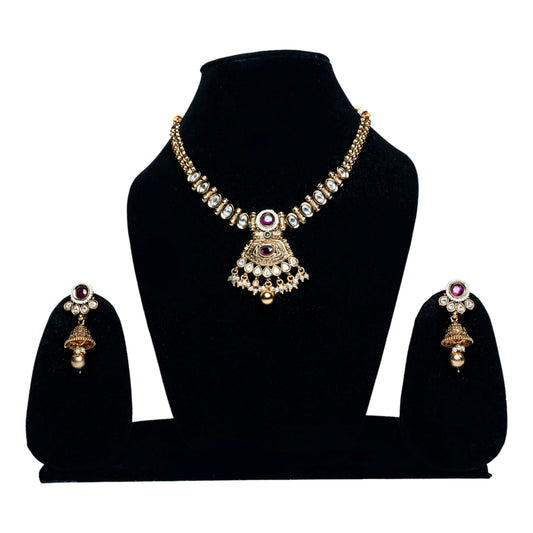 Purple Stone Rajwada Necklace Set