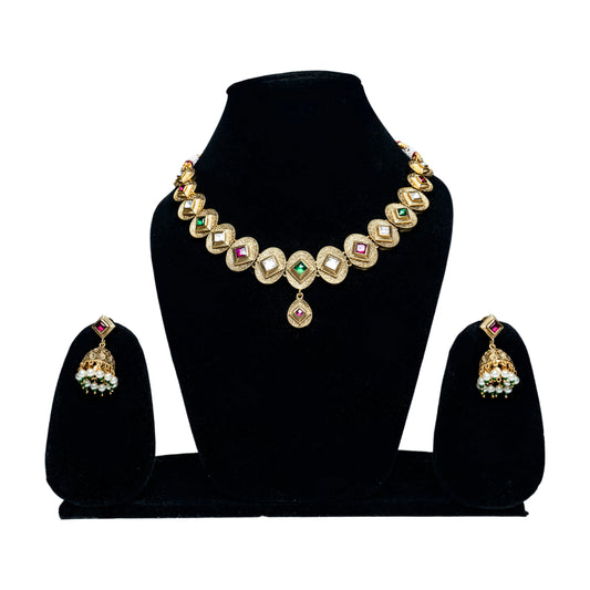 Colorful Stones and Pearl Kundan Choker Set
