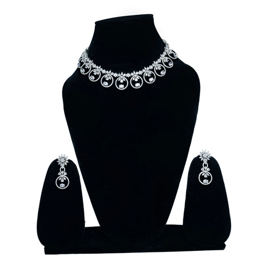 Silver Plated Round Stone Choker  AD Necklace Set