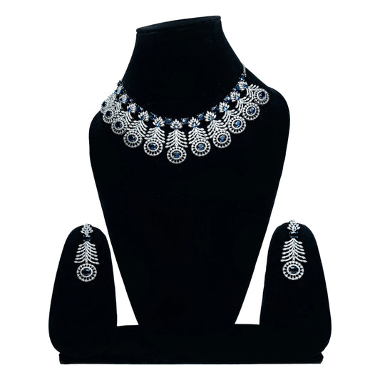 Silver Finish Blue Kundan Jewellery Set