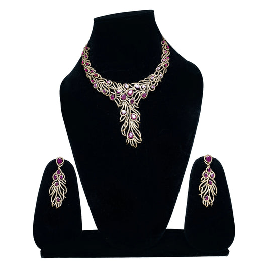 Pink Stones and Earrings AD Necklace Set