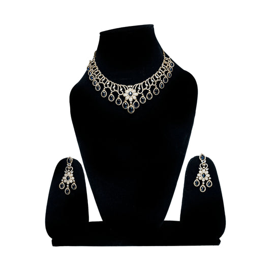 Blue Stone Crystal Jewelry Set with Earrings