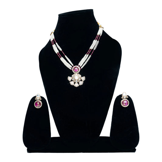 Pink Gemstone Pearl Beaded Necklace Set