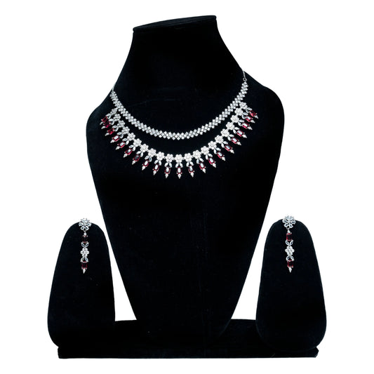 Dual Layer Silver Plated Ruby Crystal Necklace Set