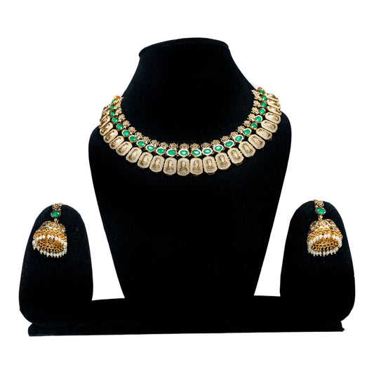 Green Bead Drop Indian Gold Jewellery Set