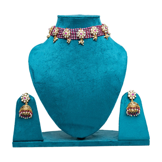 Rajwada Pink Beaded Choker Set