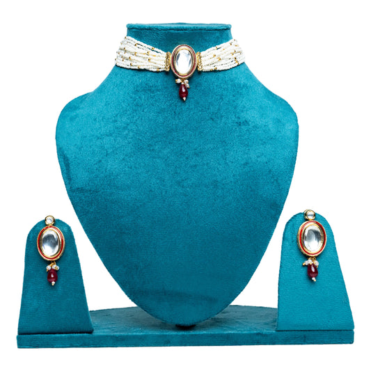 Rajwada Kundan Pearl Ruby Drops  Choker Set