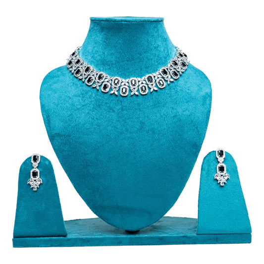 Ruby Necklace Set – Oxidised Silver Choker with Earrings