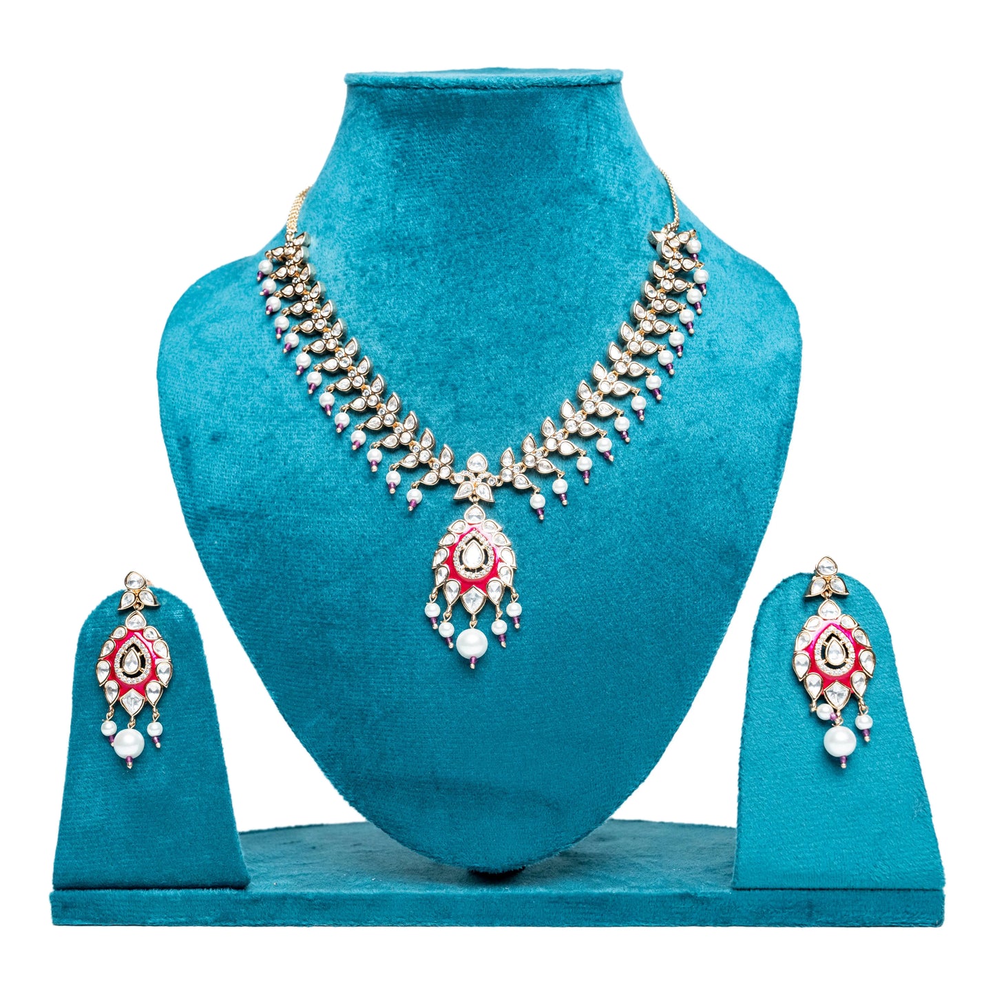 Elegant Red and White Kundan Necklace Set