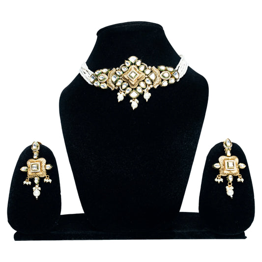 Rajwada Pearl Choker Set with Earrings