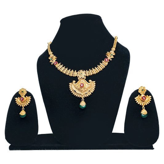 Gold Bead Drop Rajwada jewellery set