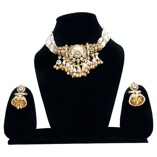 Gold Bridal Necklace with Ghungroo Drops Kundan Choker Set