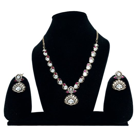 Kundan Necklace Set with Ruby Accents & Earrings