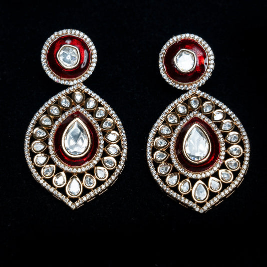 Red & White Traditional Kundan Earrings