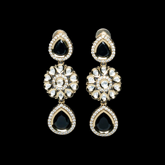 Black Drops Kundan Earrings