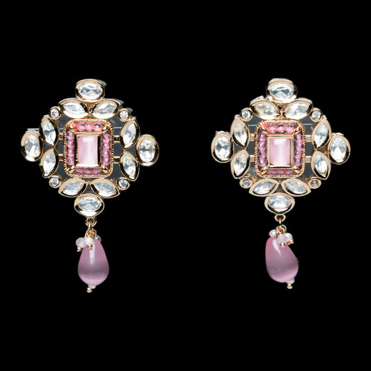 White Pink Kundan Earrings