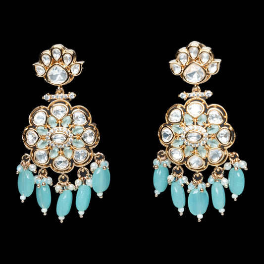 Blue Green Kundan Earrings
