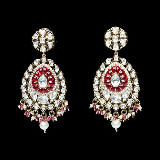Red & White Kundan Earring
