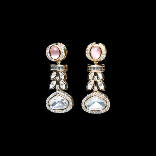 Pink White Kundan Earrings