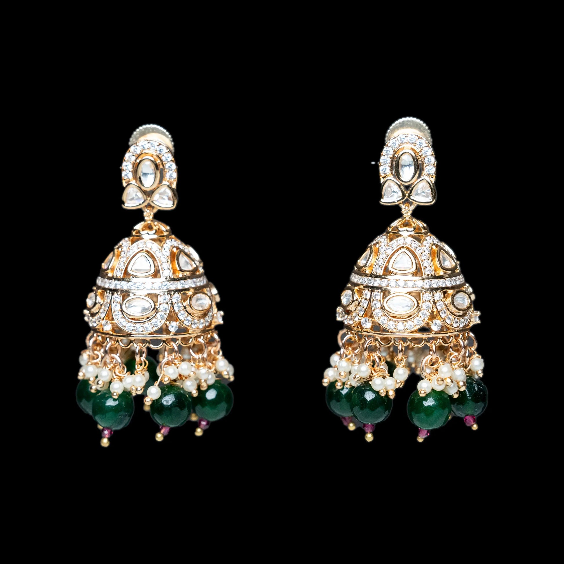 Green Bead Kundan Jhumke