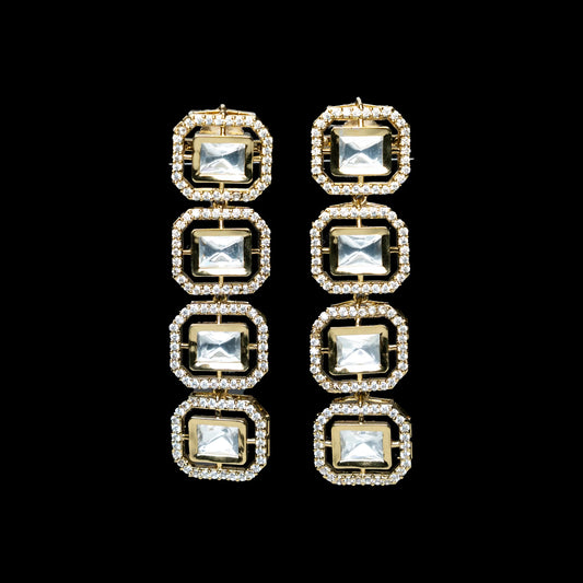 Gold Mirror Layered Kundan Earrings