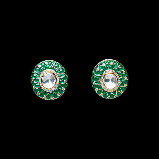 Green Enamel Polki Earrings